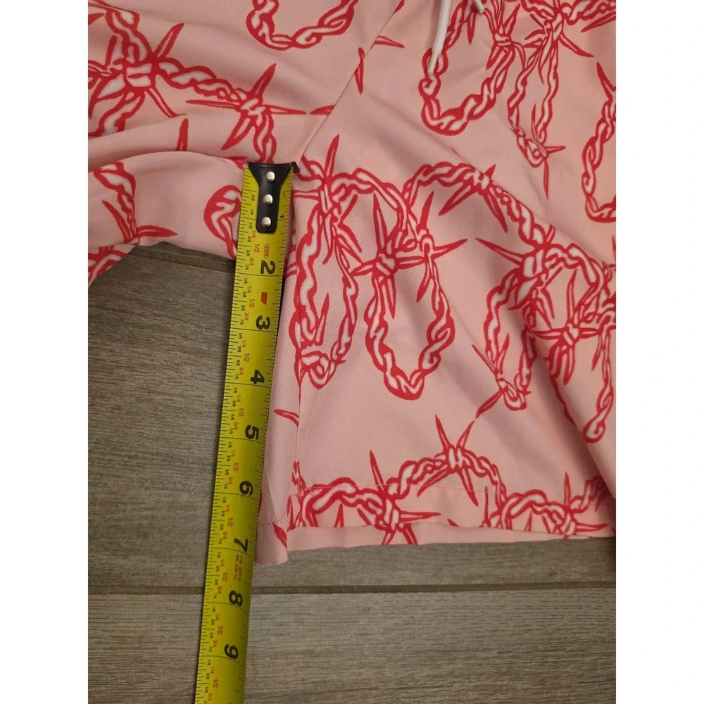 Pink Barbed Wire Print Swim Trunks Mens Small Red Chain Graphic Board Shorts
